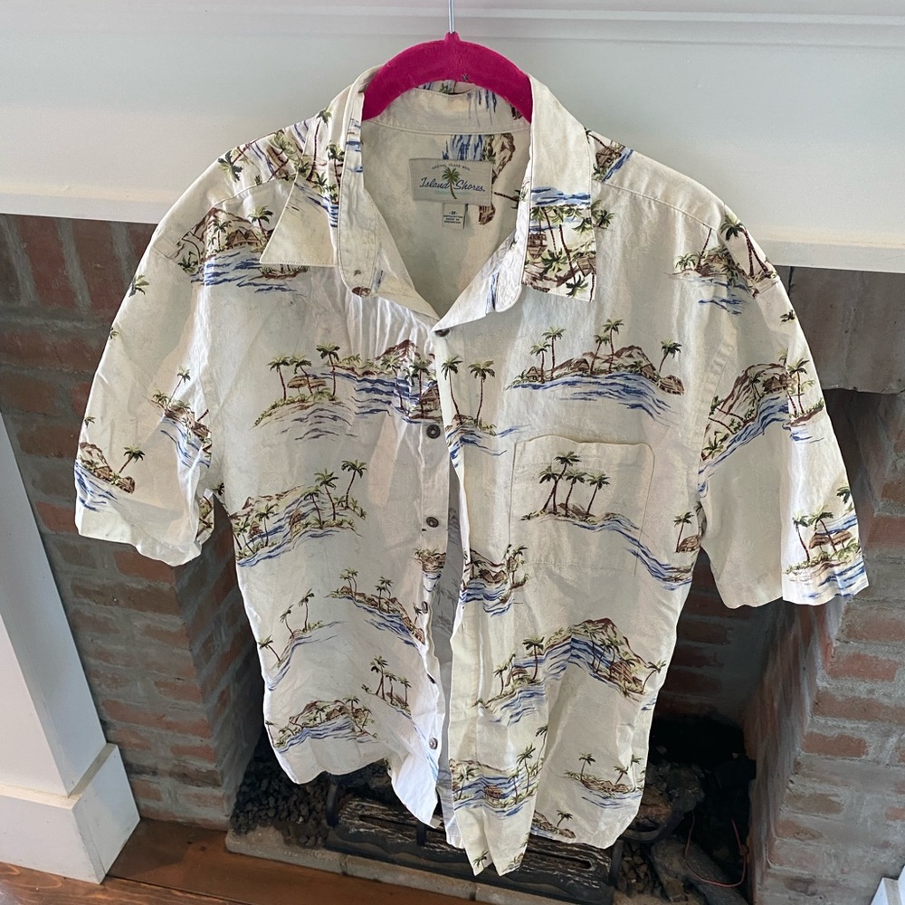 Mens Island Shores Cotton Seascapes Ocean Vacation Tropical Shirt Beach Medium - Picture 3 of 6